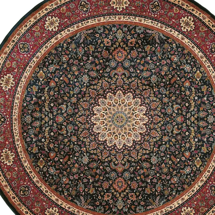 8' Blue And Red Oriental Round Rug