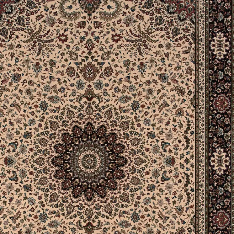 8' Ivory And Black Oriental Square Rug