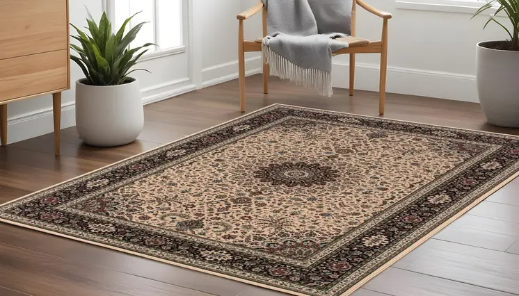 8' Ivory And Black Oriental Square Rug