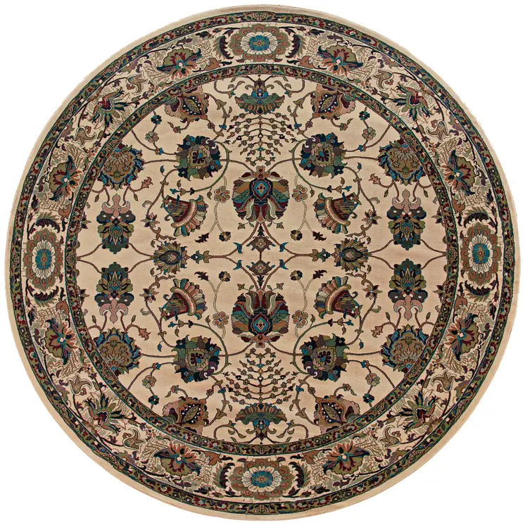 6' Ivory Floral Round Rug