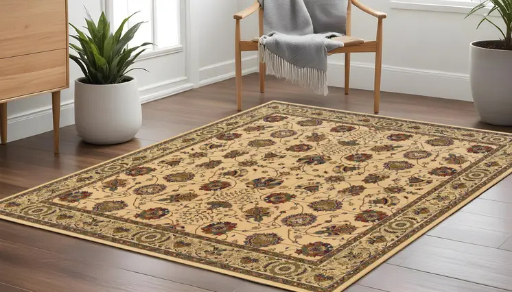 8' Ivory And Red Oriental Square Rug