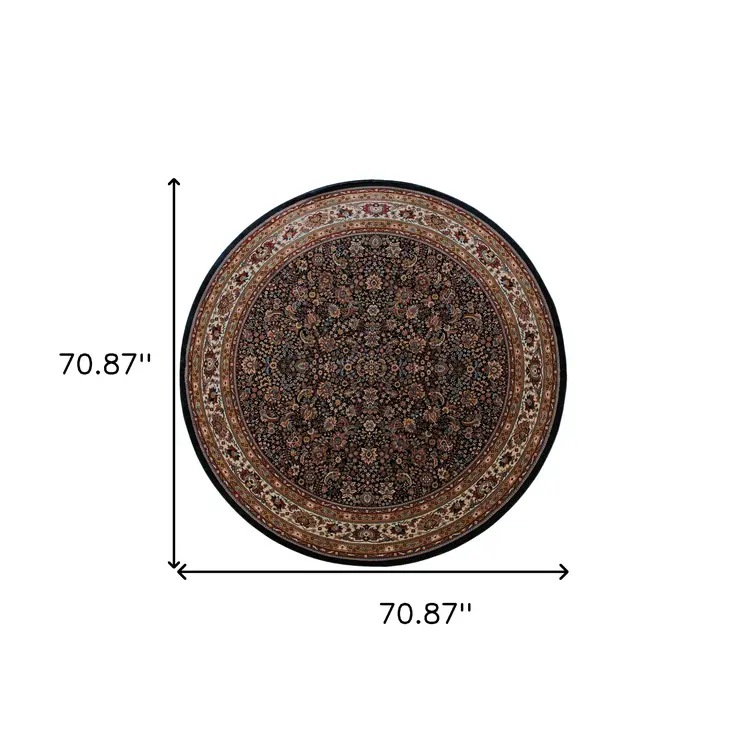 6' Blue And Red Oriental Round Rug