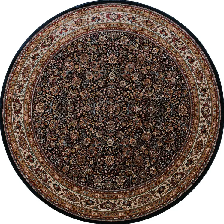 6' Blue And Red Oriental Round Rug