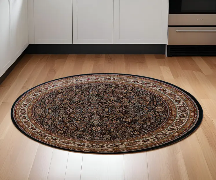 6' Blue And Red Oriental Round Rug
