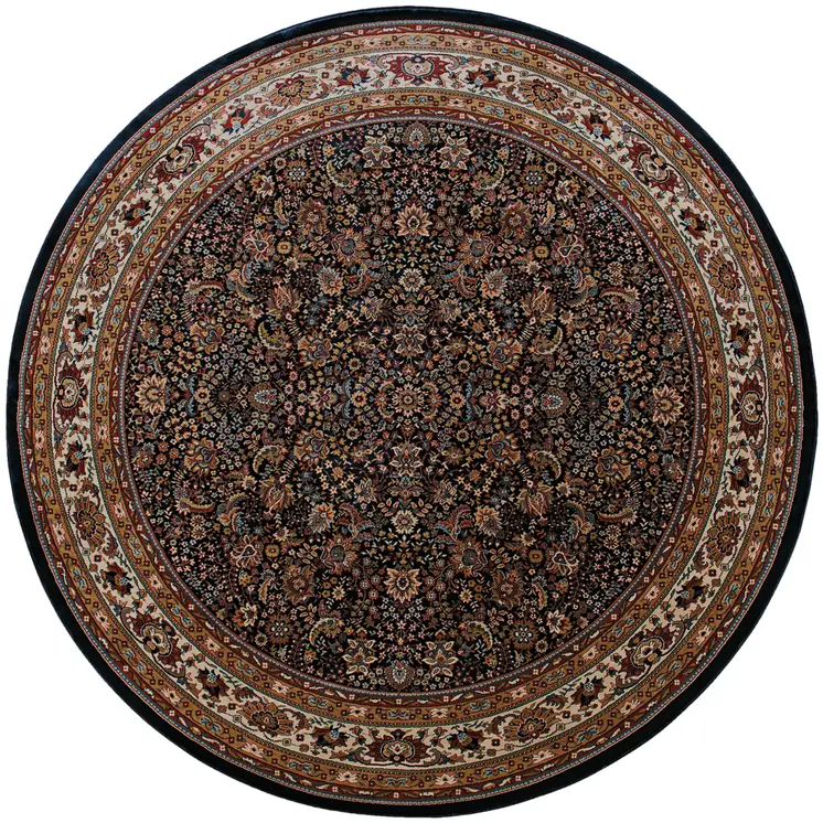 8' Blue And Red Oriental Round Rug