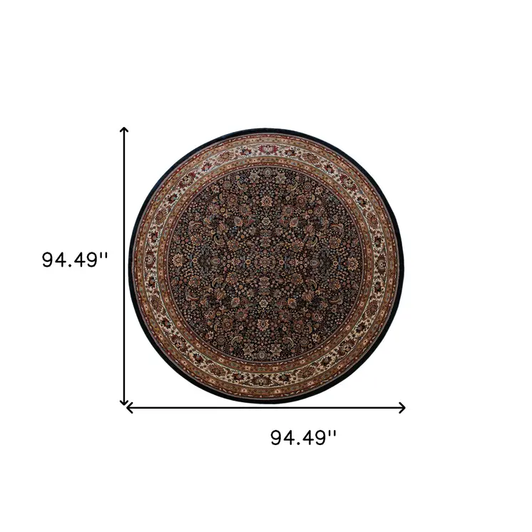 8' Blue And Red Oriental Round Rug