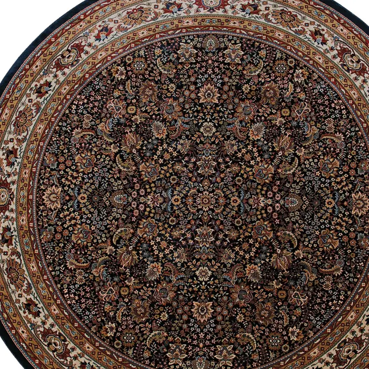 8' Blue And Red Oriental Round Rug