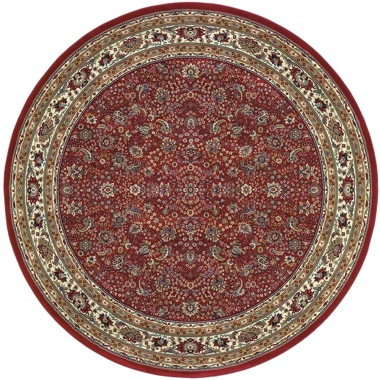 8' Red And Ivory Oriental Round Rug