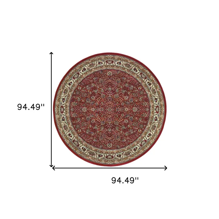 8' Red And Ivory Oriental Round Rug