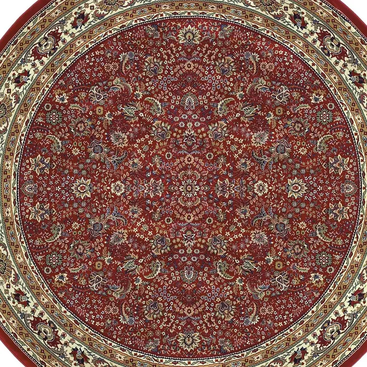 8' Red And Ivory Oriental Round Rug
