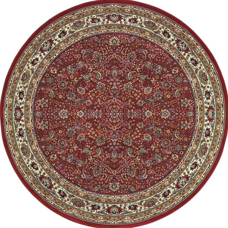 8' Red And Ivory Oriental Round Rug