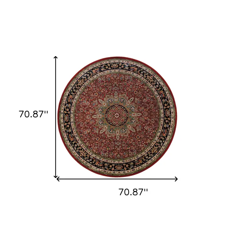 6' Red And Blue Oriental Round Rug
