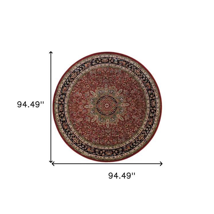 8' Red And Blue Oriental Round Rug
