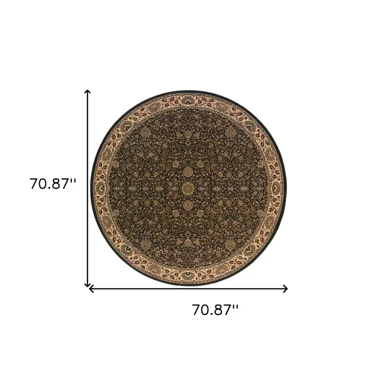6' Brown Oriental Round Rug