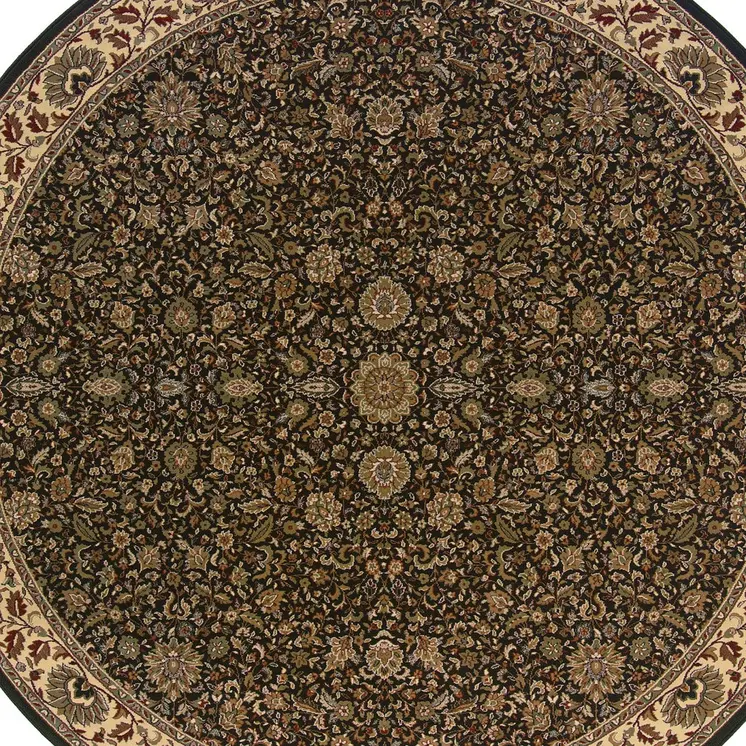 8' Brown And Ivory Oriental Round Rug