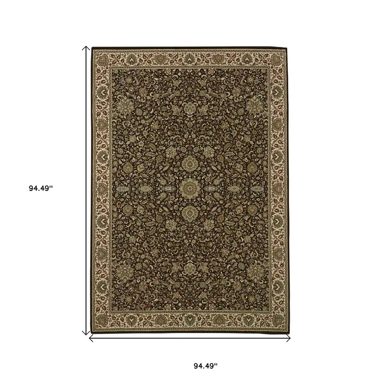 8' Brown And Ivory Oriental Square Rug
