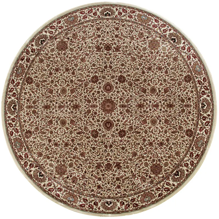 6' Ivory And Green Oriental Round Rug