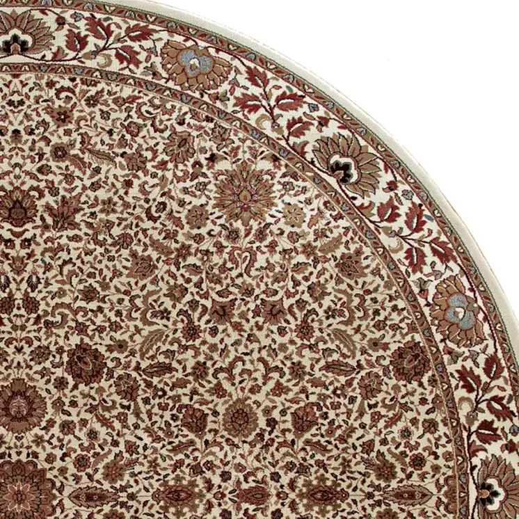 6' Ivory And Green Oriental Round Rug