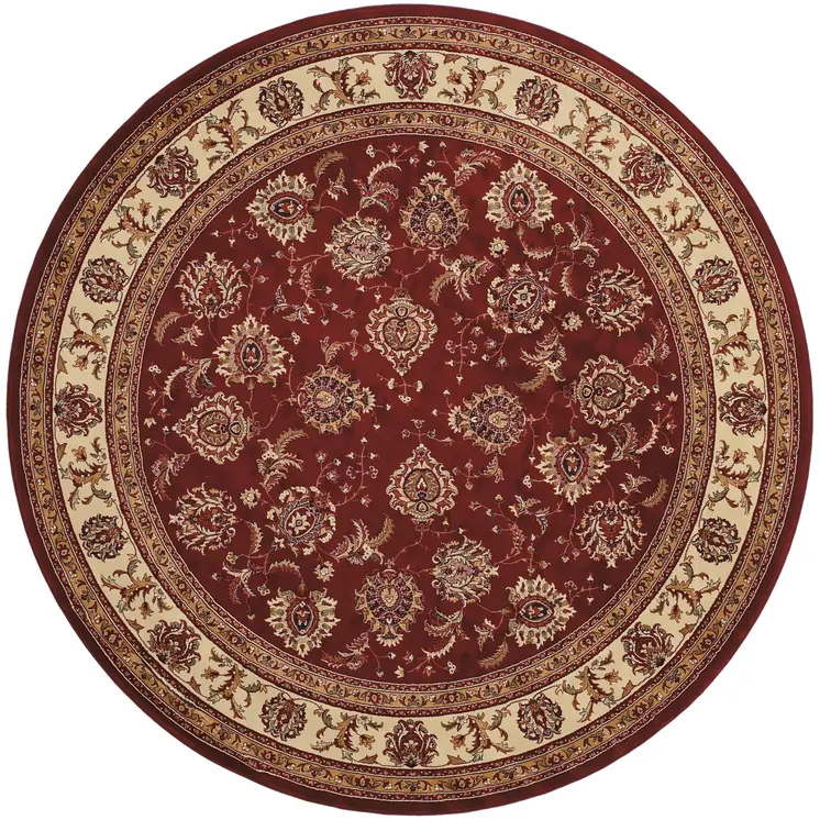 6' Red And Ivory Oriental Round Rug