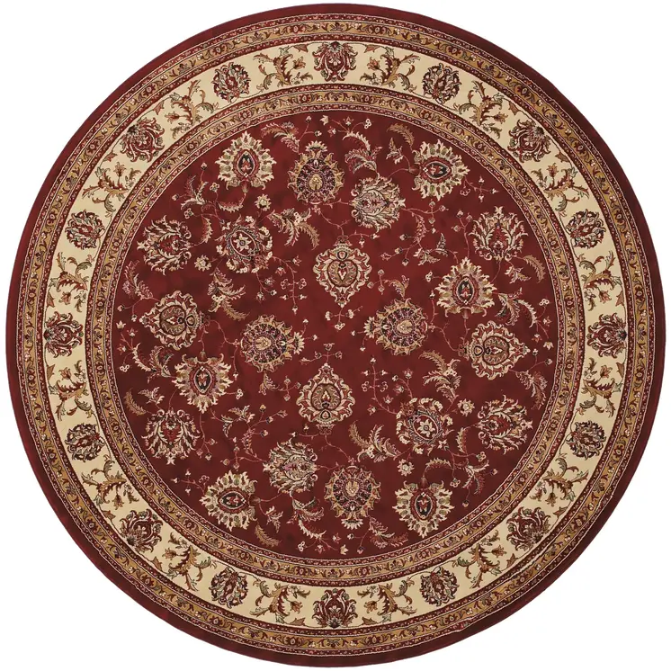6' Red And Ivory Oriental Round Rug