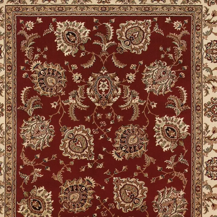 8' Red And Ivory Oriental Square Rug