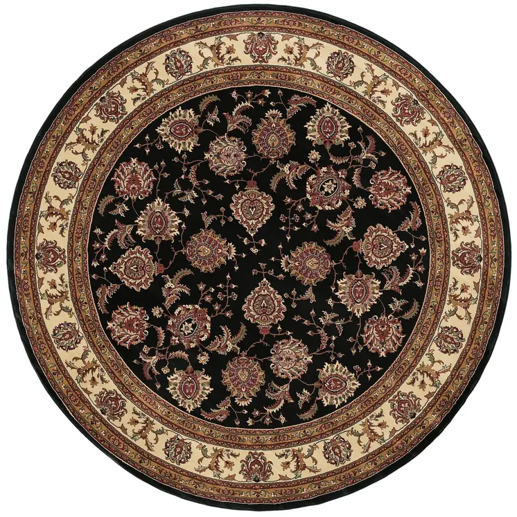 6' Brown And Ivory Oriental Round Rug