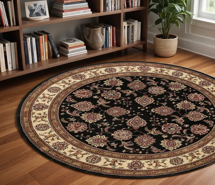 8' Brown And Ivory Oriental Round Rug