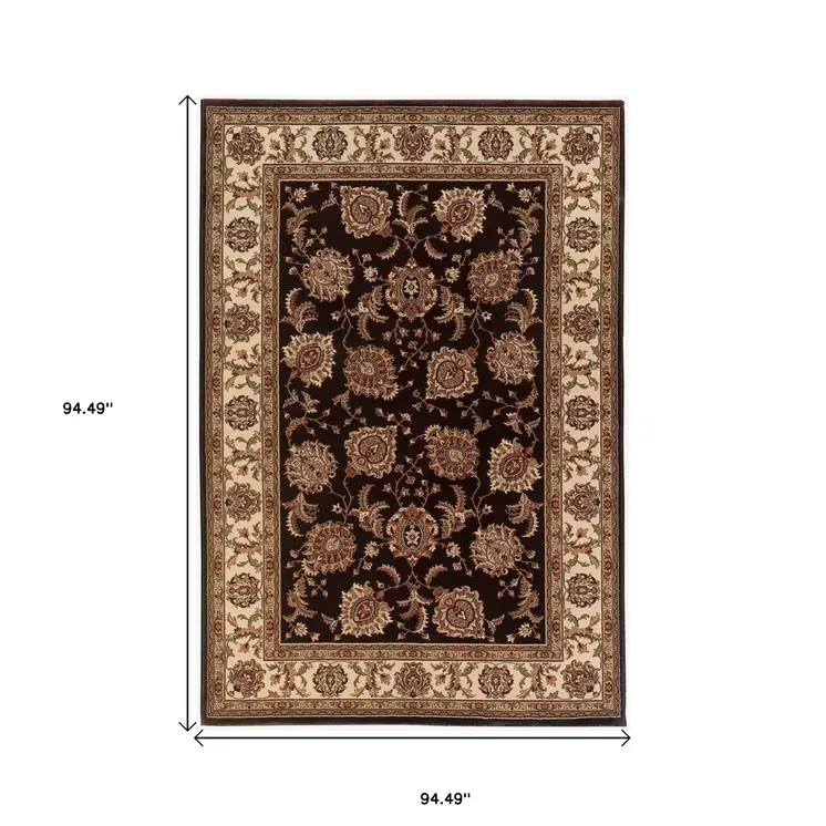 8' Brown And Ivory Oriental Square Rug