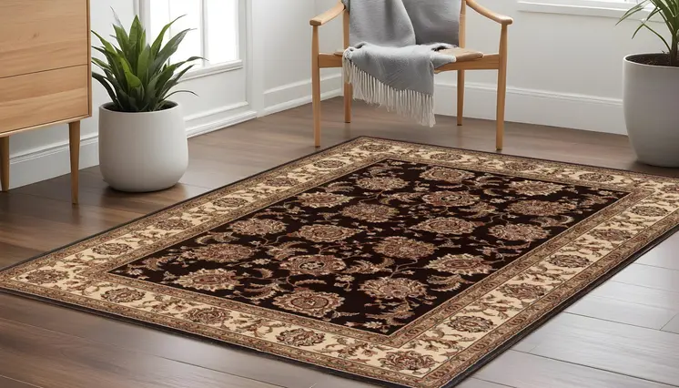 8' Brown And Ivory Oriental Square Rug