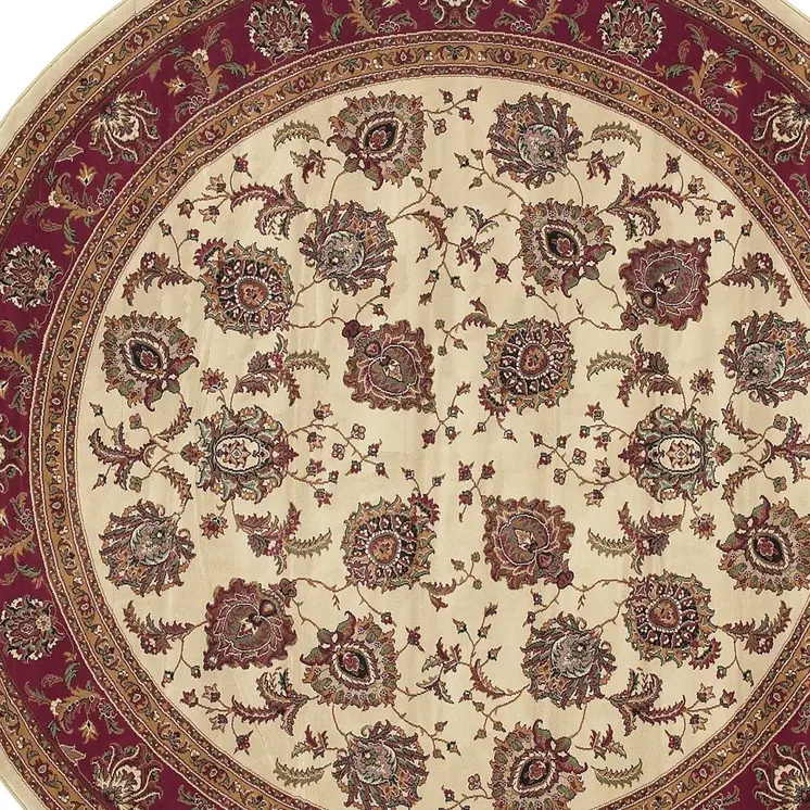 6' Ivory And Red Oriental Round Rug