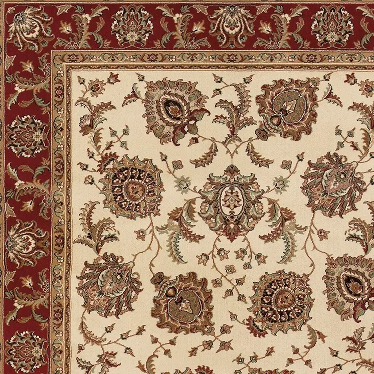 8' Ivory And Red Oriental Square Rug