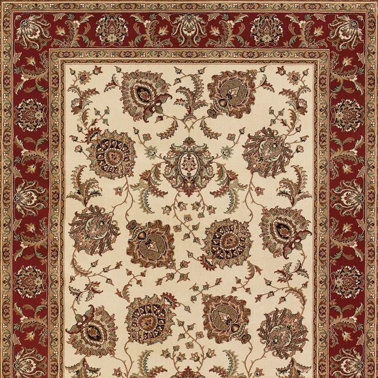8' Ivory And Red Oriental Square Rug