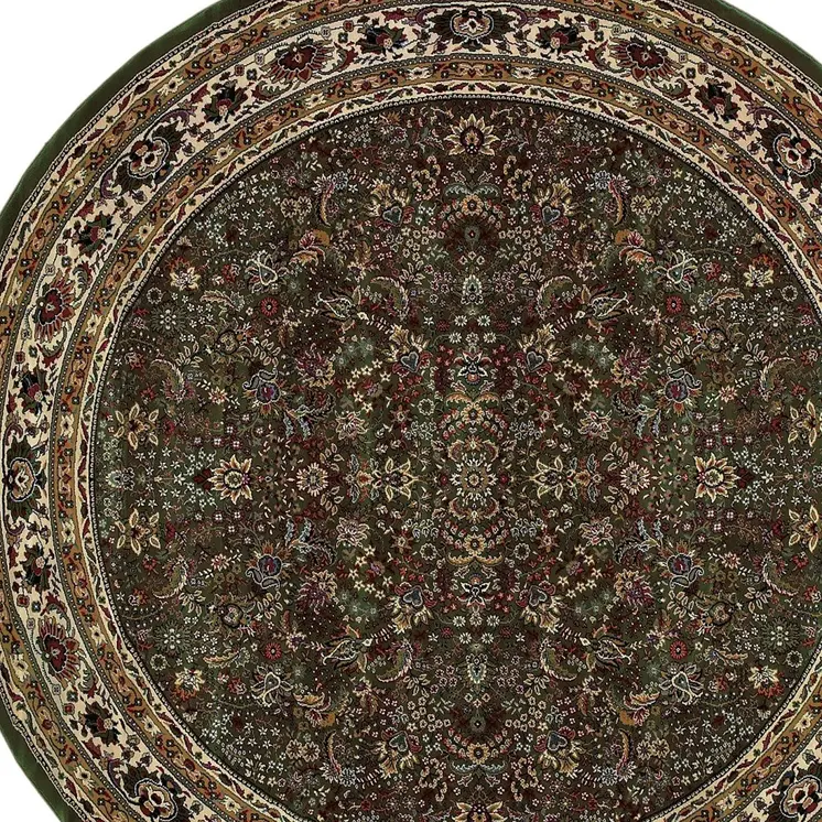 6' Green And Ivory Oriental Round Rug