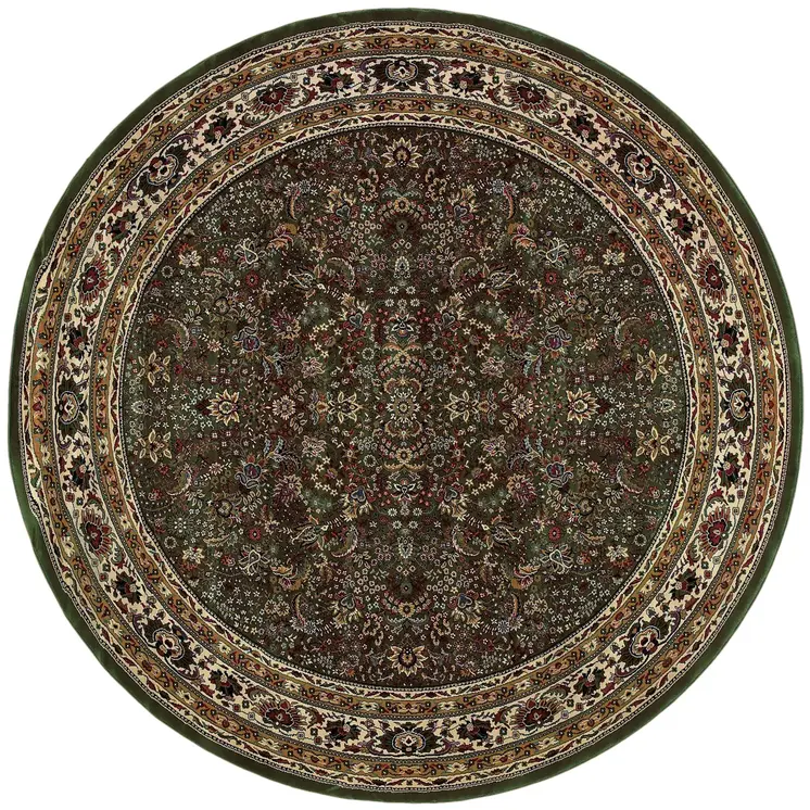 8' Green And Ivory Oriental Round Rug