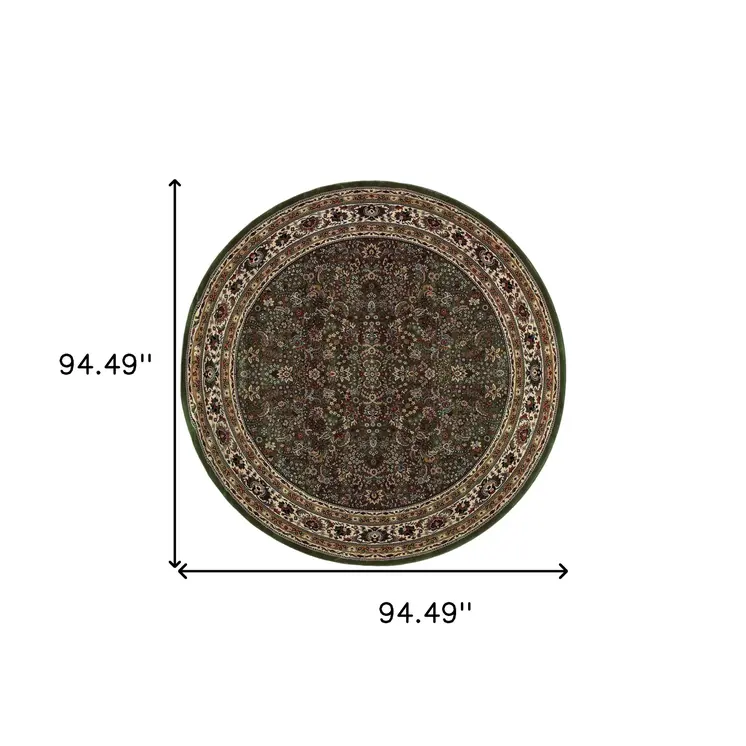 8' Green And Ivory Oriental Round Rug