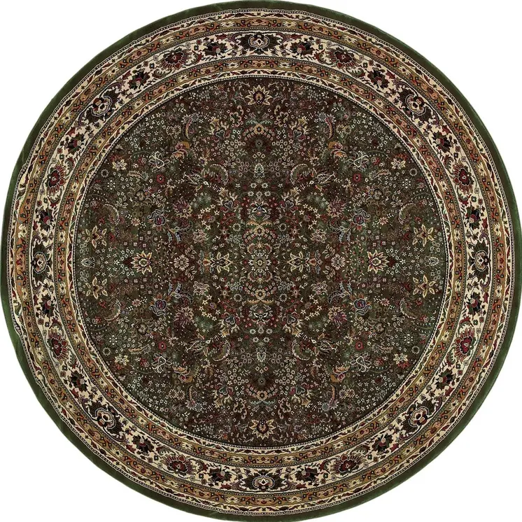 8' Green And Ivory Oriental Round Rug