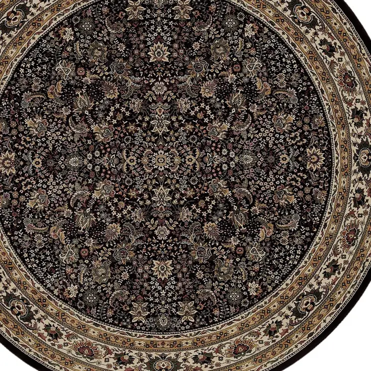 8' Black And Ivory Oriental Round Rug