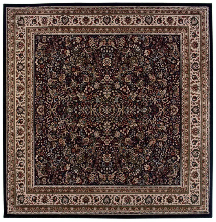 8' Black And Ivory Oriental Square Rug