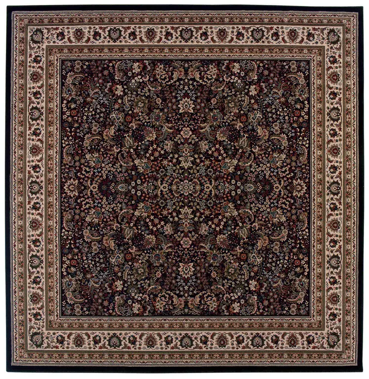 8' Black And Ivory Oriental Square Rug