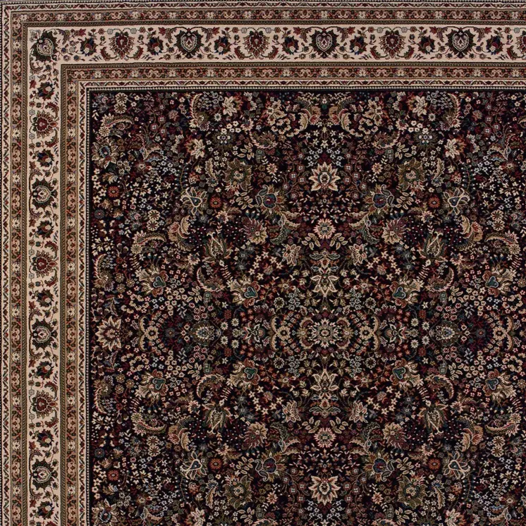 8' Black And Ivory Oriental Square Rug