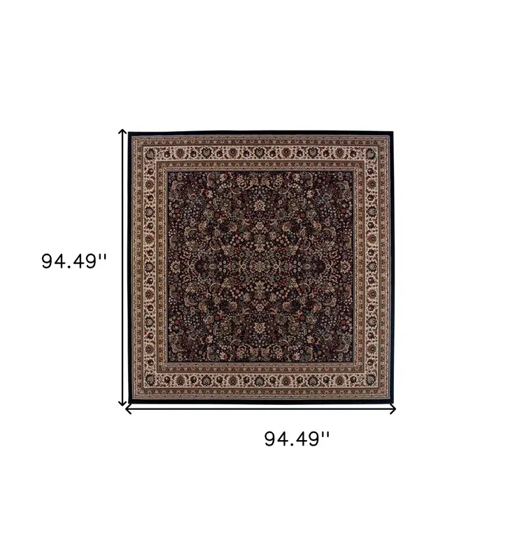 8' Black And Ivory Oriental Square Rug