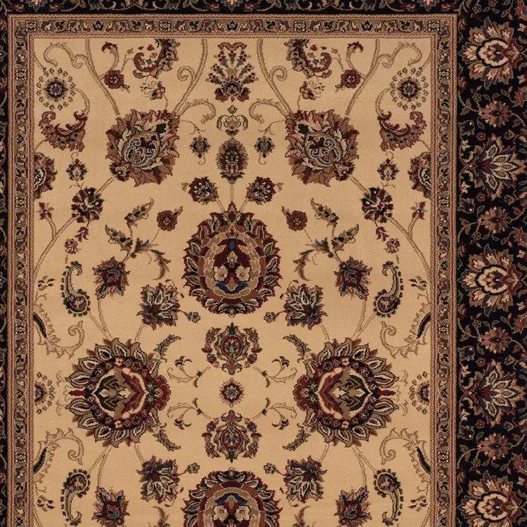 8' Ivory And Black Oriental Square Rug