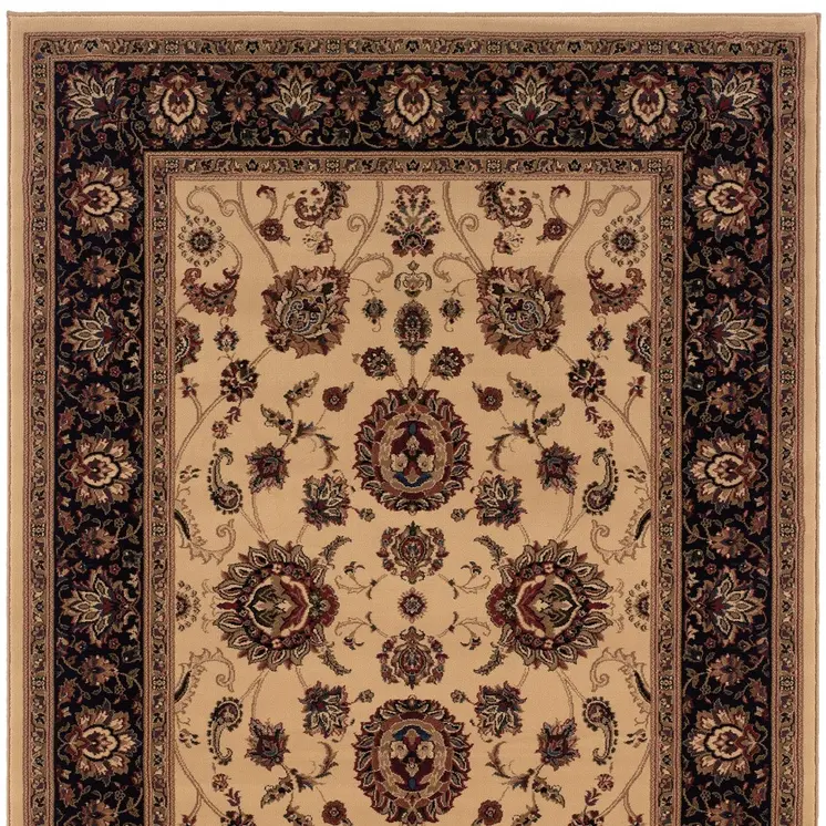 8' Ivory And Black Oriental Square Rug