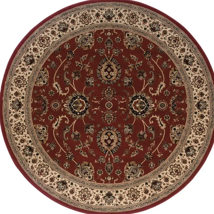 6' Red And Ivory Oriental Round Rug