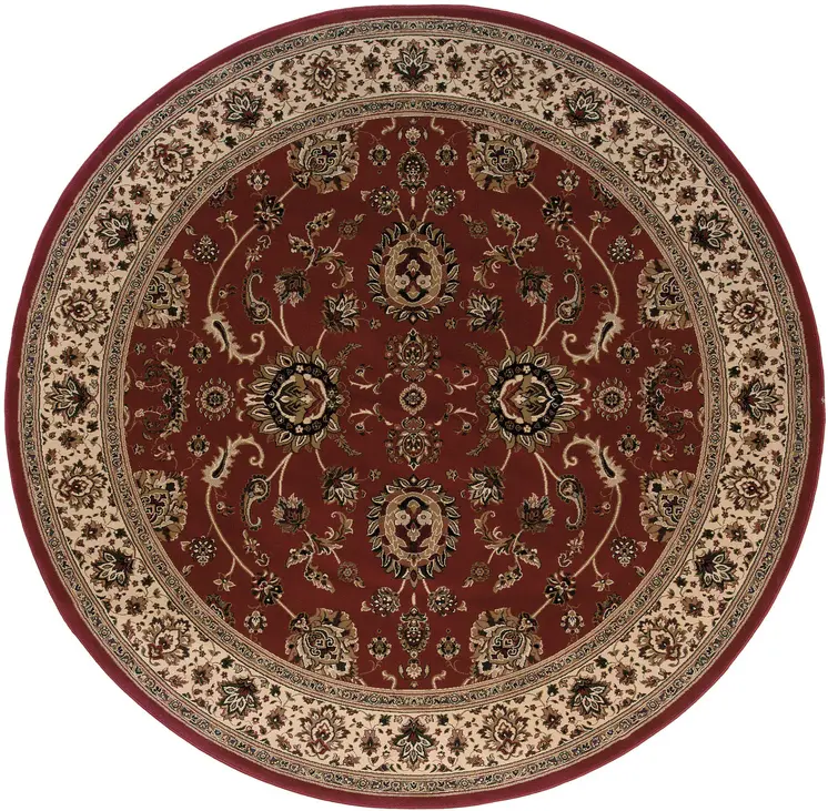 8' Red And Ivory Oriental Round Rug