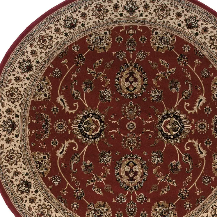 8' Red And Ivory Oriental Round Rug