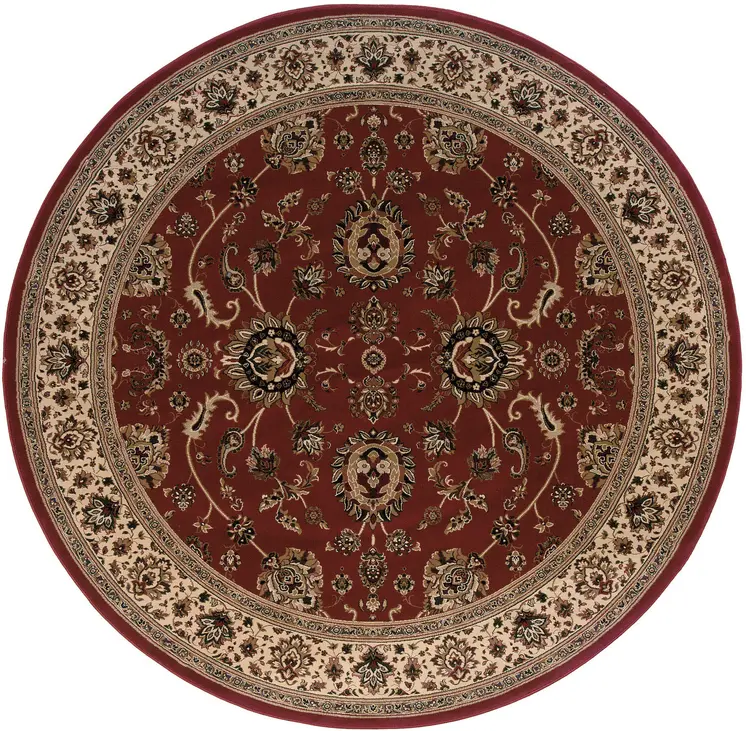 8' Red And Ivory Oriental Round Rug