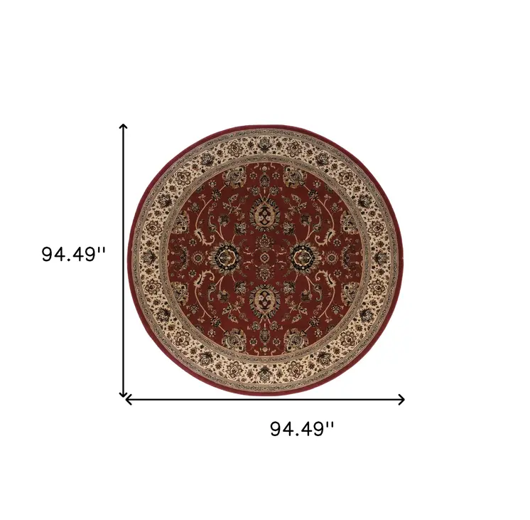 8' Red And Ivory Oriental Round Rug