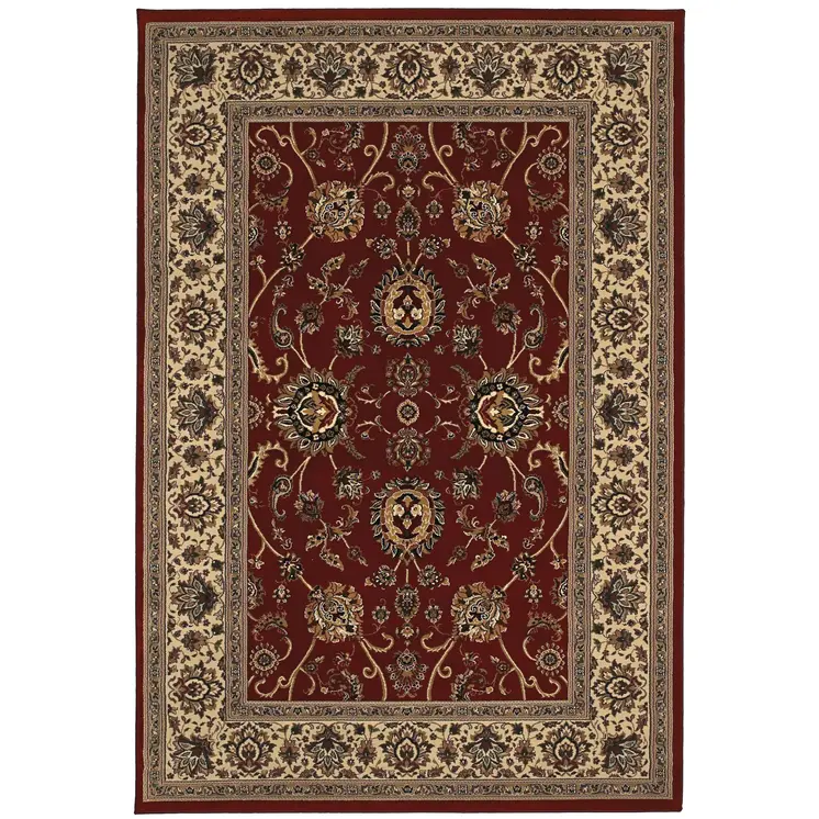 8' Red And Ivory Oriental Square Rug