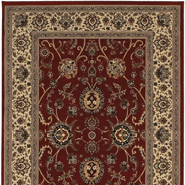 8' Red And Ivory Oriental Square Rug